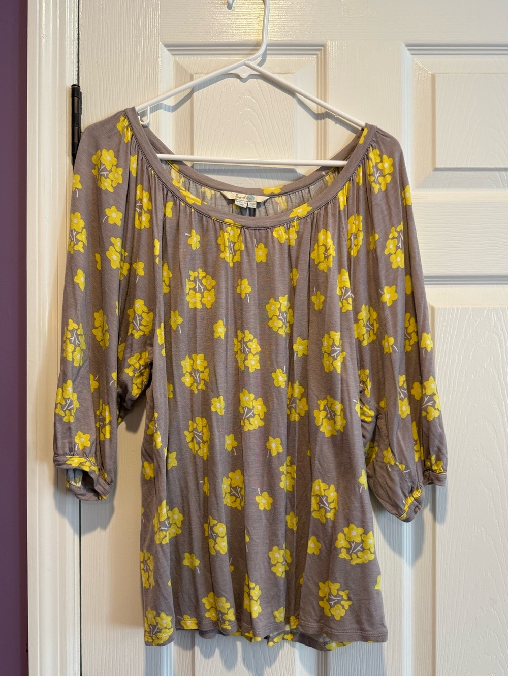 Boden Taupe Scoop-Neck Tunic with Yellow Floral Print